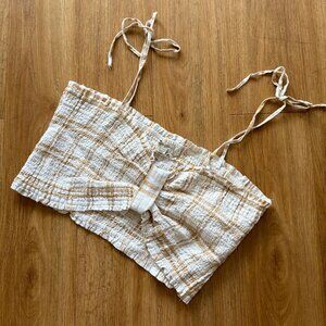 American Eagle Front Tie Cropped Bandeau Tank Top Gingham NWT Size XXL
